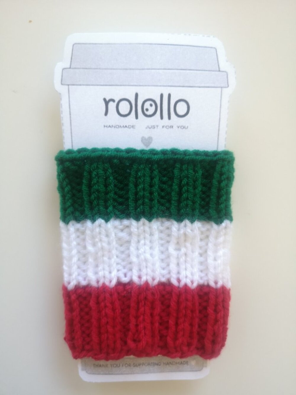 HandKnit Cup & Can Cozy–Reusable Coffee Sleeve & Soccer Fan Accessory IRAN